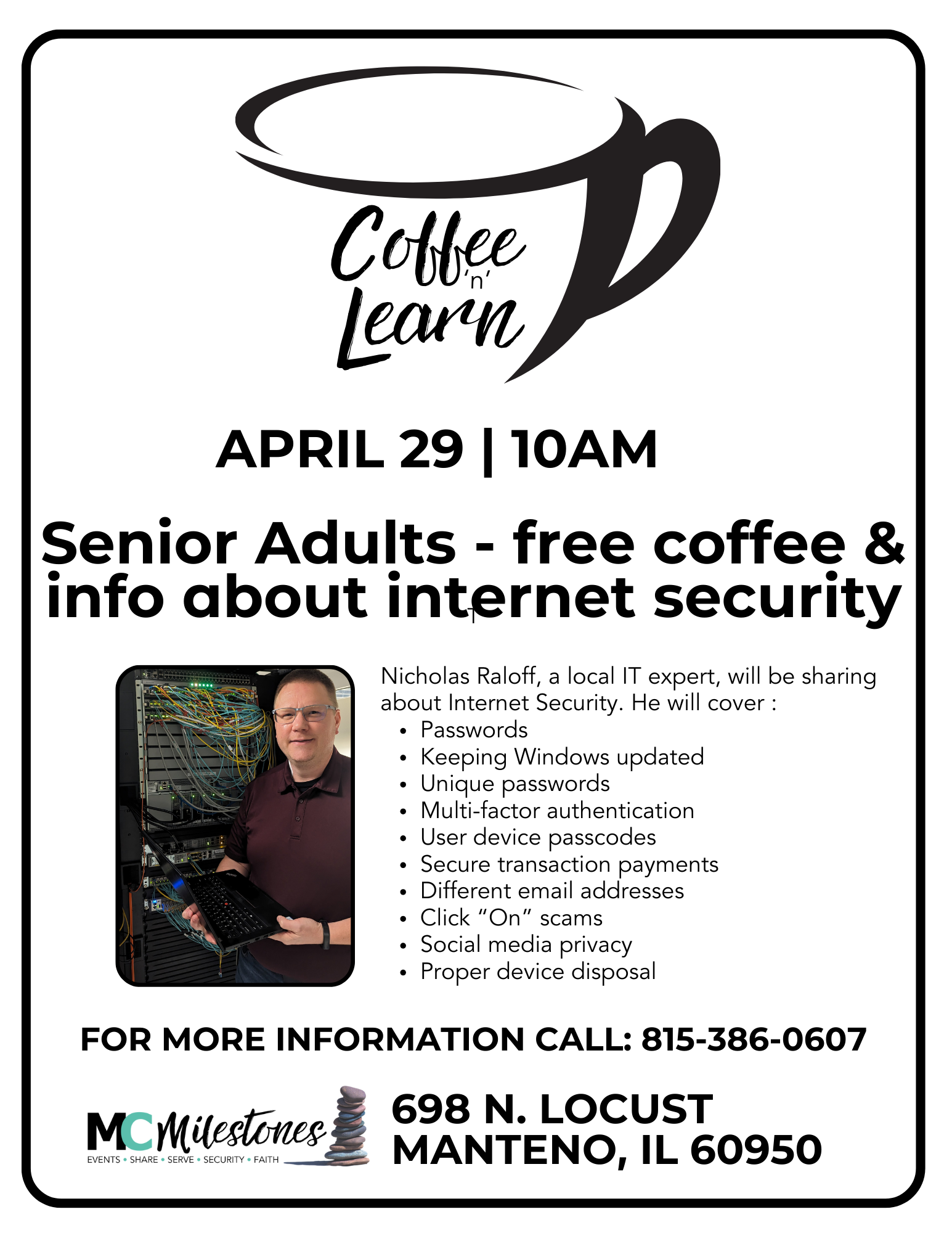 Coffee 'n' Learn for ages 55+ Sponsored by MC Milestones Senior Adult Initiative